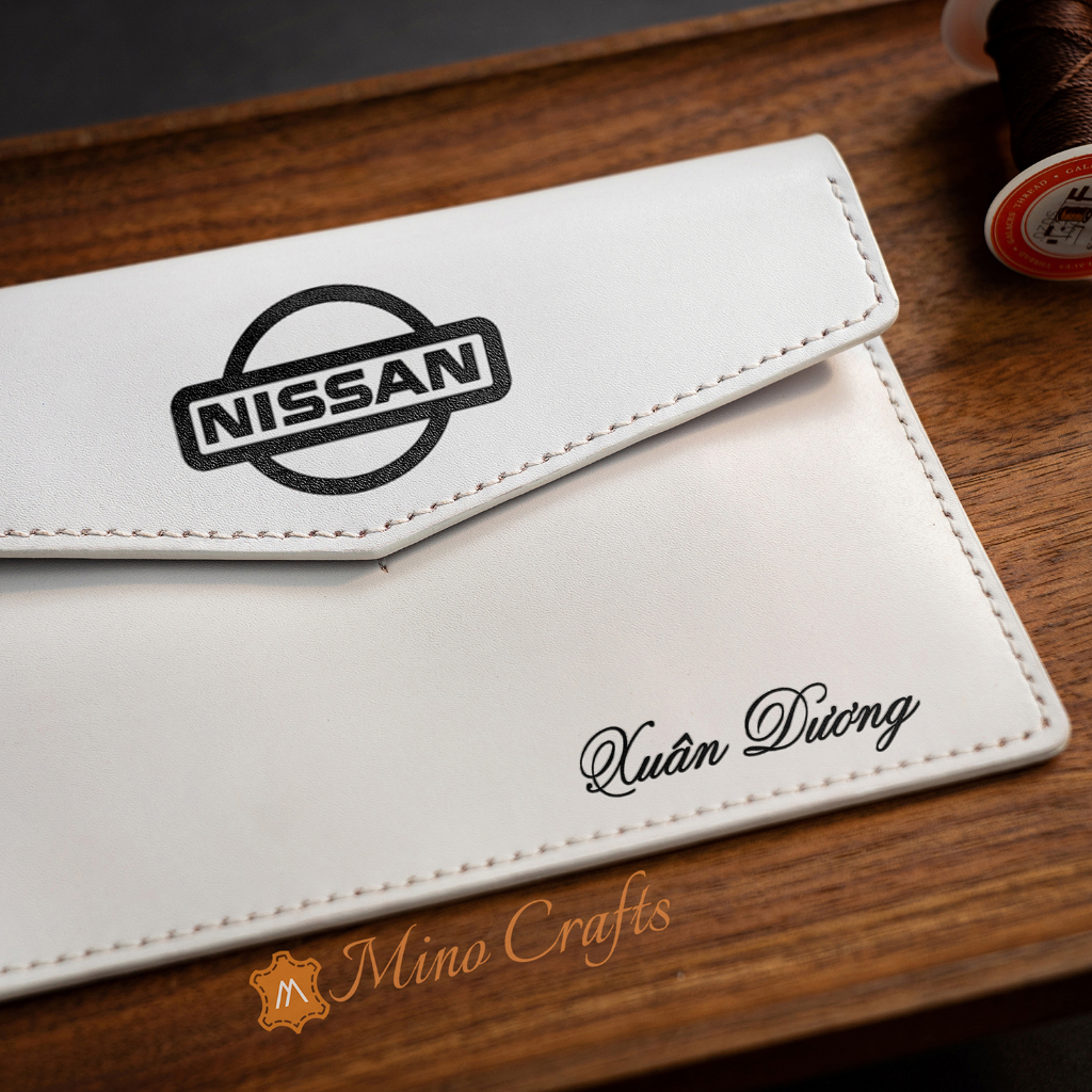 Ví Da Đăng Kiểm Xe Ô Tô Handmade Da Thật - Khắc Logo NISSAN