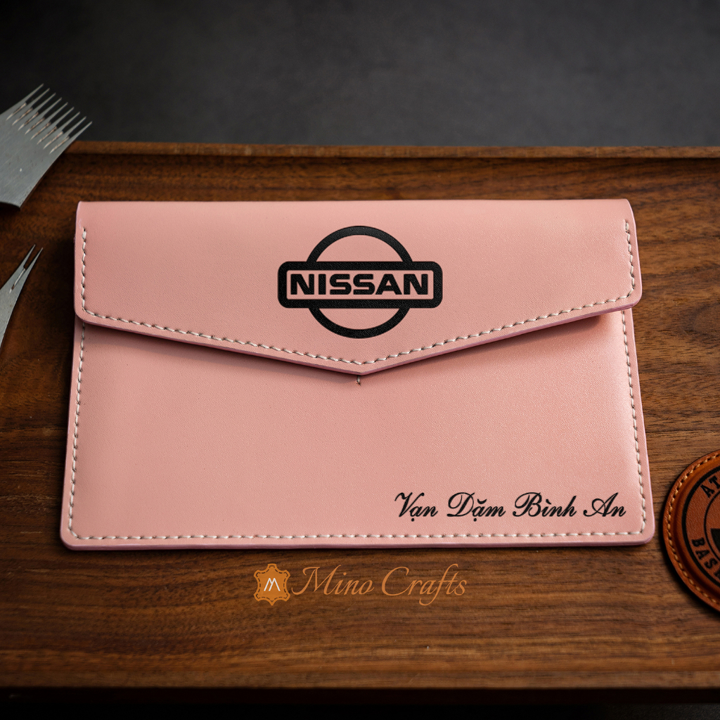 Ví Da Đăng Kiểm Xe Ô Tô Handmade Da Thật - Khắc Logo NISSAN