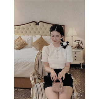 Set áo ren bèo + quần đính tag tiểu thư