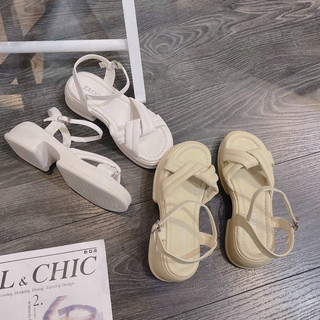 Giày sandan dây chéo cuộn đế thô cao 3p