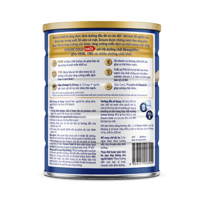 Sữa bột Ensure Gold hương vani (HMB) 850g