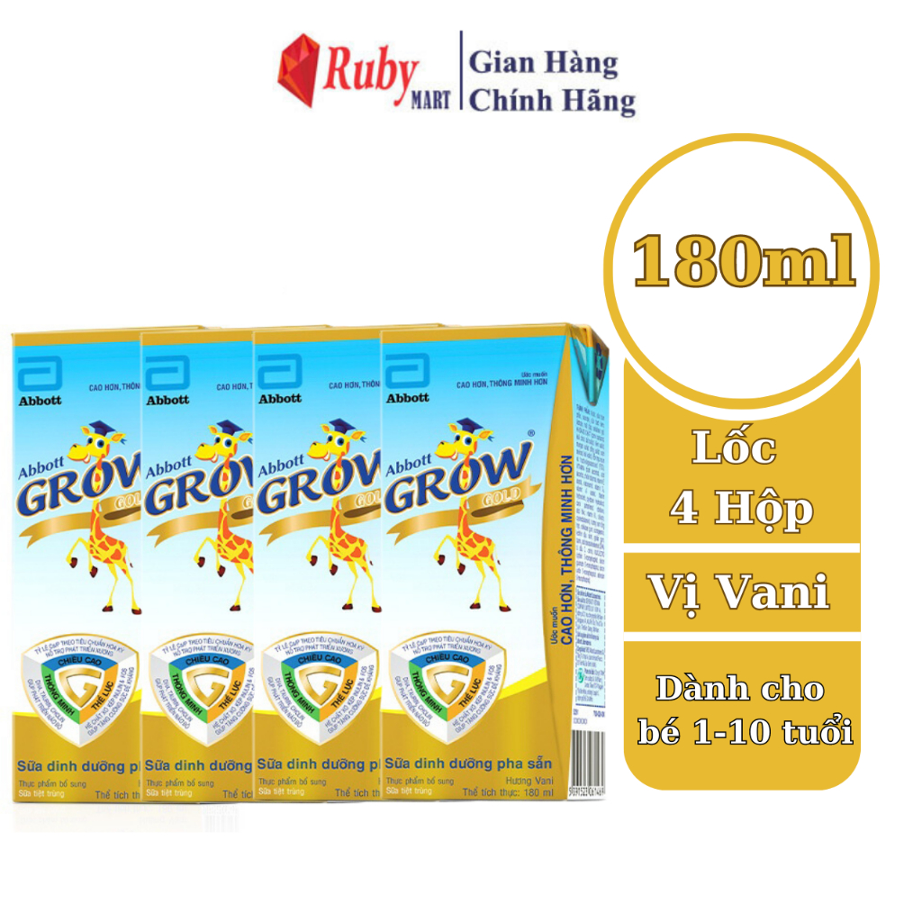 Lốc 4 hộp Sữa nước Abbott Grow Gold hương vani 180ML