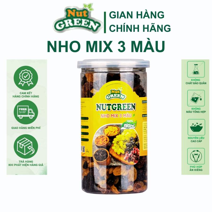Nho Mix sấy dẻo 3 màu Nutgreen Không Đường giảm cân ăn kiêng_Nhập khẩu Mỹ -NutGreen Healthy Food
