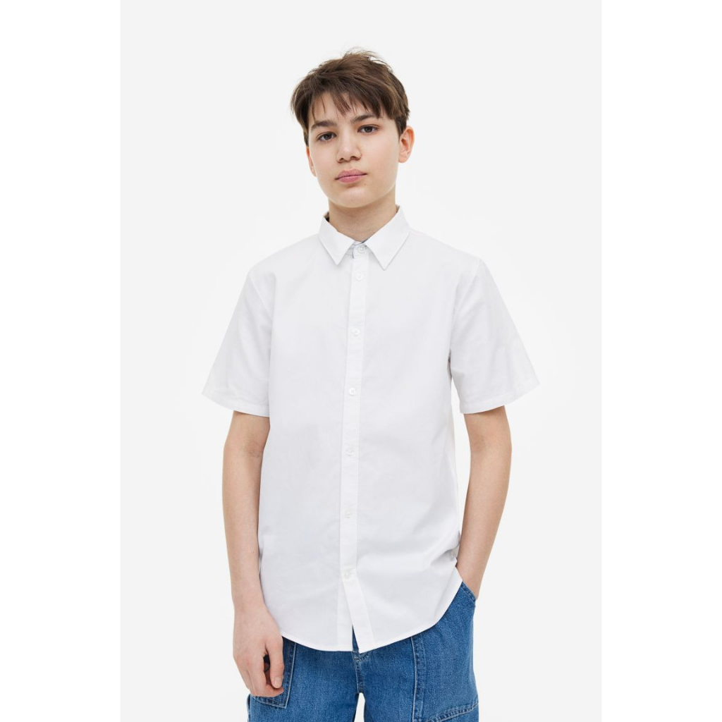 ÁO SƠ MI NGẮN TAY - TRẮNG - HM - CHẤT COTTON MỀM, MÁT