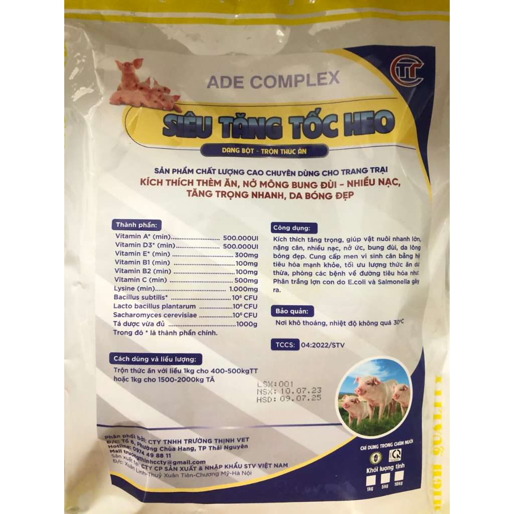Siêu tăng tốc heo 1kg, tăng trọng nhanh, giảm thời gian nuôi, giảm chi phí, bung mông, nở đùi, ăn nhiều ngủ khỏe