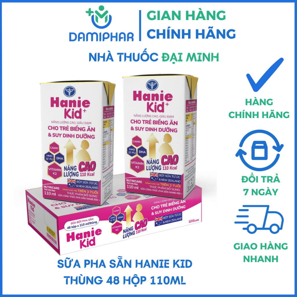 Thùng Sữa Pha Sẵn Hanie Kid 48 Hộp 110ml - Dành Cho Trẻ Biếng Ăn Và Suy Dinh Dưỡng
