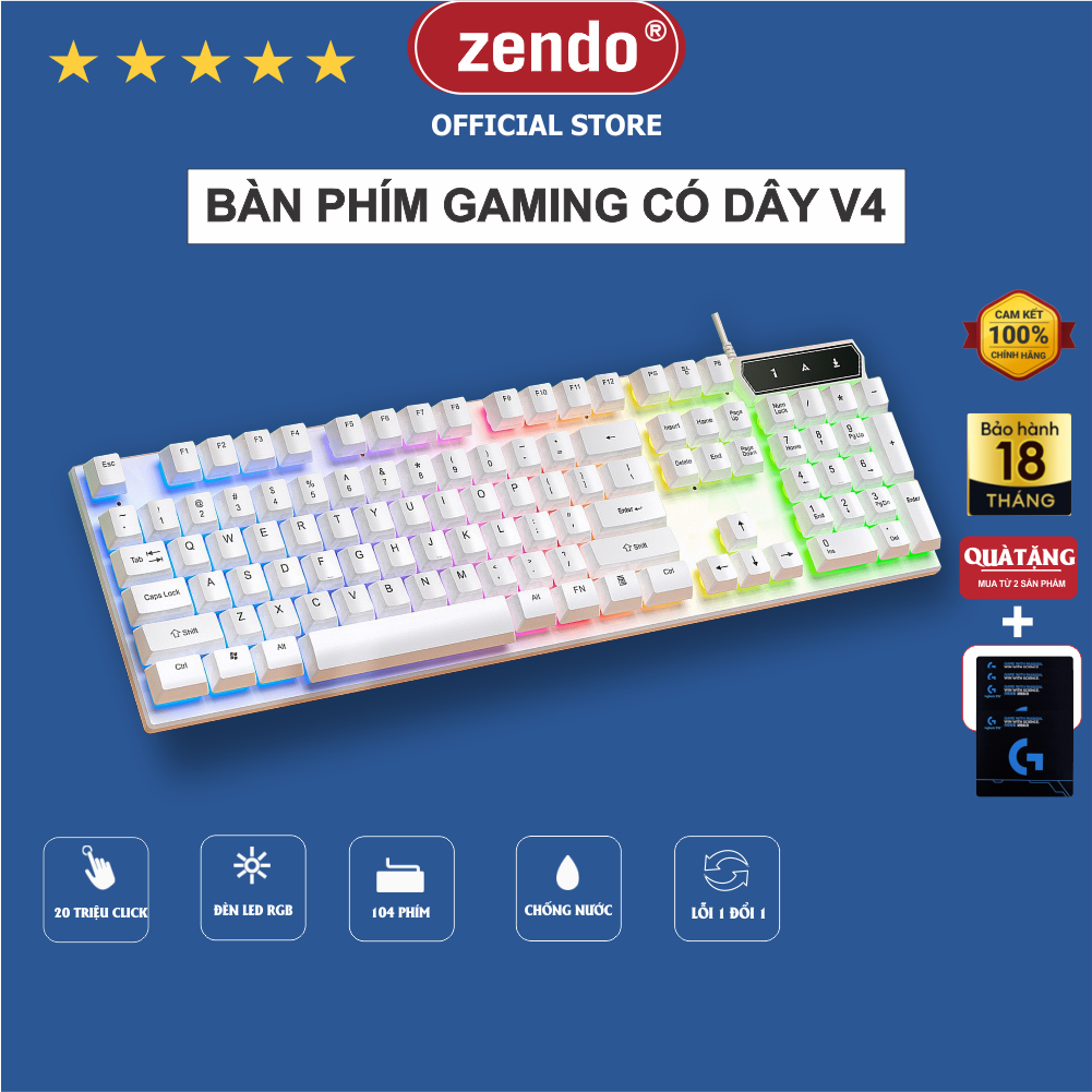 Bàn phím máy tính chơi Gaming V4 led RGB  siêu đẹp chống nước dành cho game thủ văn phòng HÀNG CHÍNH HÃNG