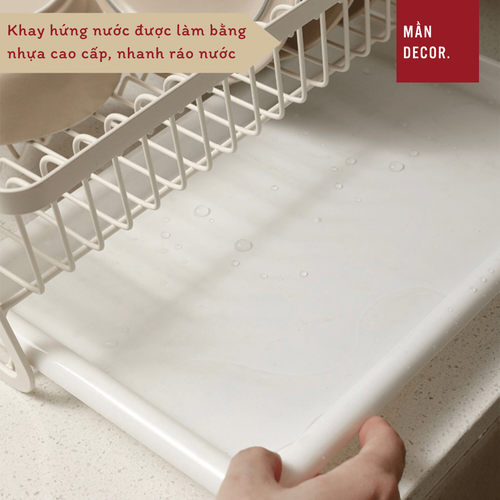 Giá để bát đĩa kèm khay hứng nước thép màu trắng, kệ chạn úp chén đũa đa năng phong cách tối giản - Mần Decor