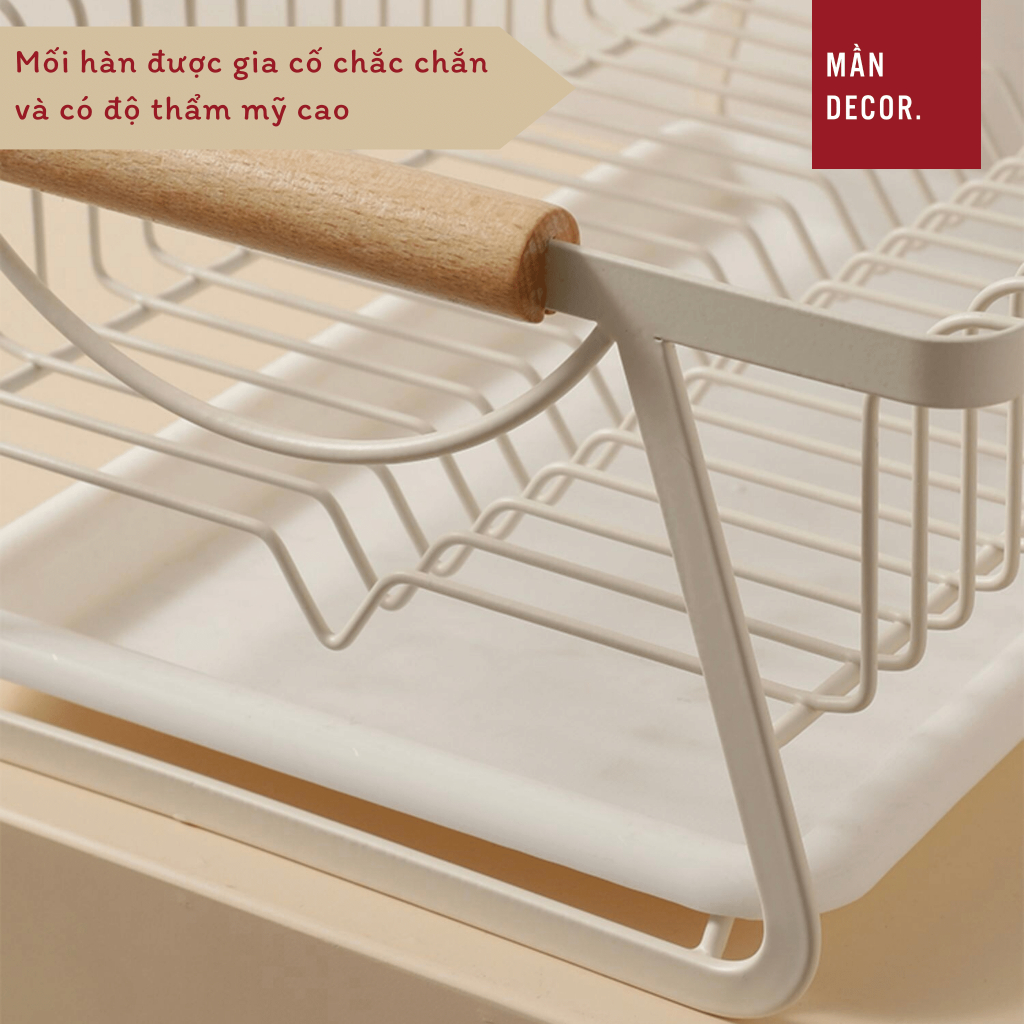 Giá để bát đĩa kèm khay hứng nước thép màu trắng, kệ chạn úp chén đũa đa năng phong cách tối giản - Mần Decor