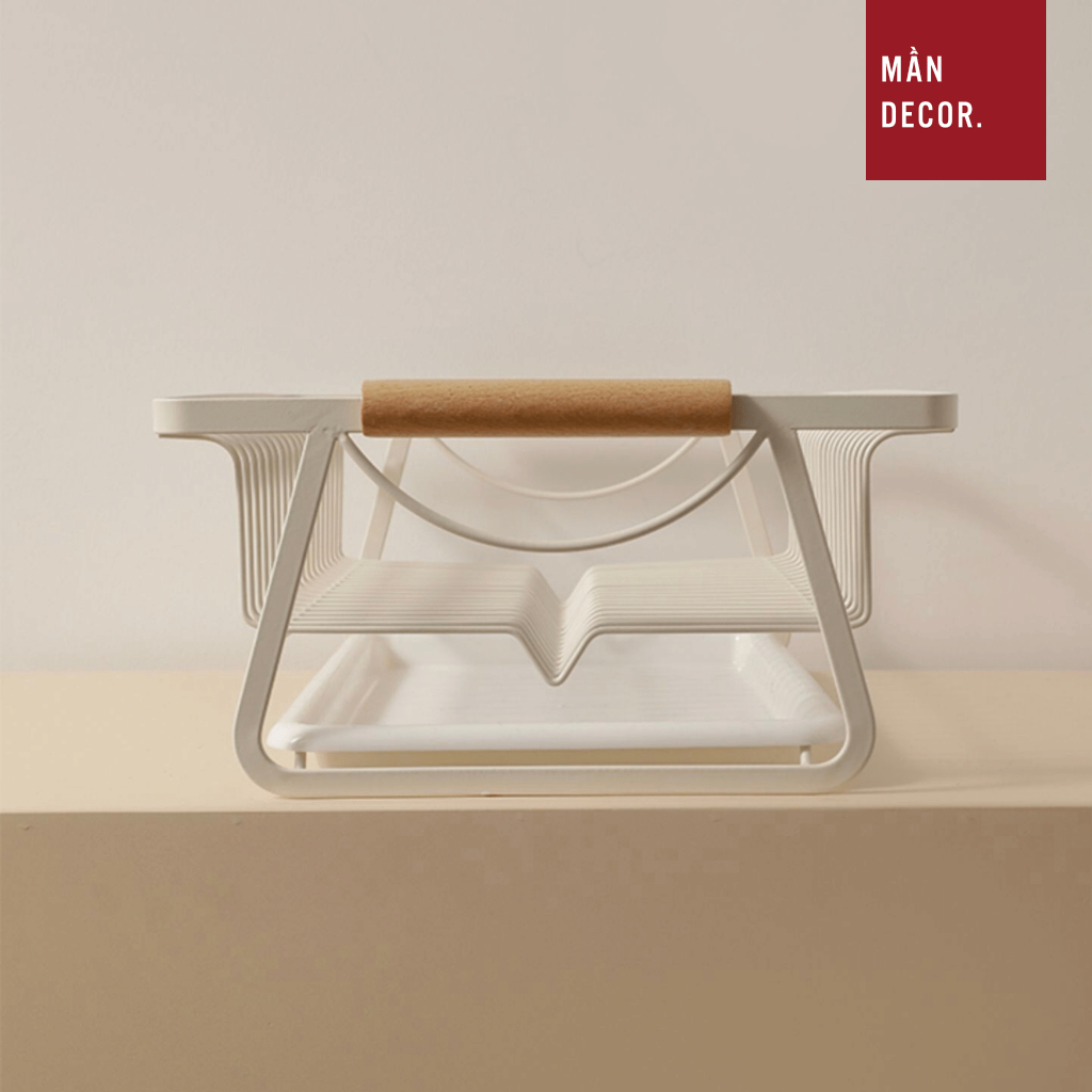 Giá để bát đĩa kèm khay hứng nước thép màu trắng, kệ chạn úp chén đũa đa năng phong cách tối giản - Mần Decor