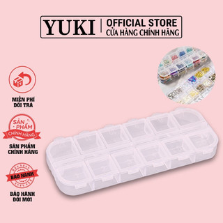 Hộp dài bật nắp - khay 12 ô bật nắp đựng đá - khay đựng đá nail - hộp đựng charm đá phụ kiện nail