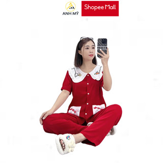 Đồ bộ nữ mặc nhà ANH MỸ, pijama tiểu thư cổ bèo 5D chất liệu lụa mango cao cấp tay ngắn quần dài  SP0074 official.anhmy