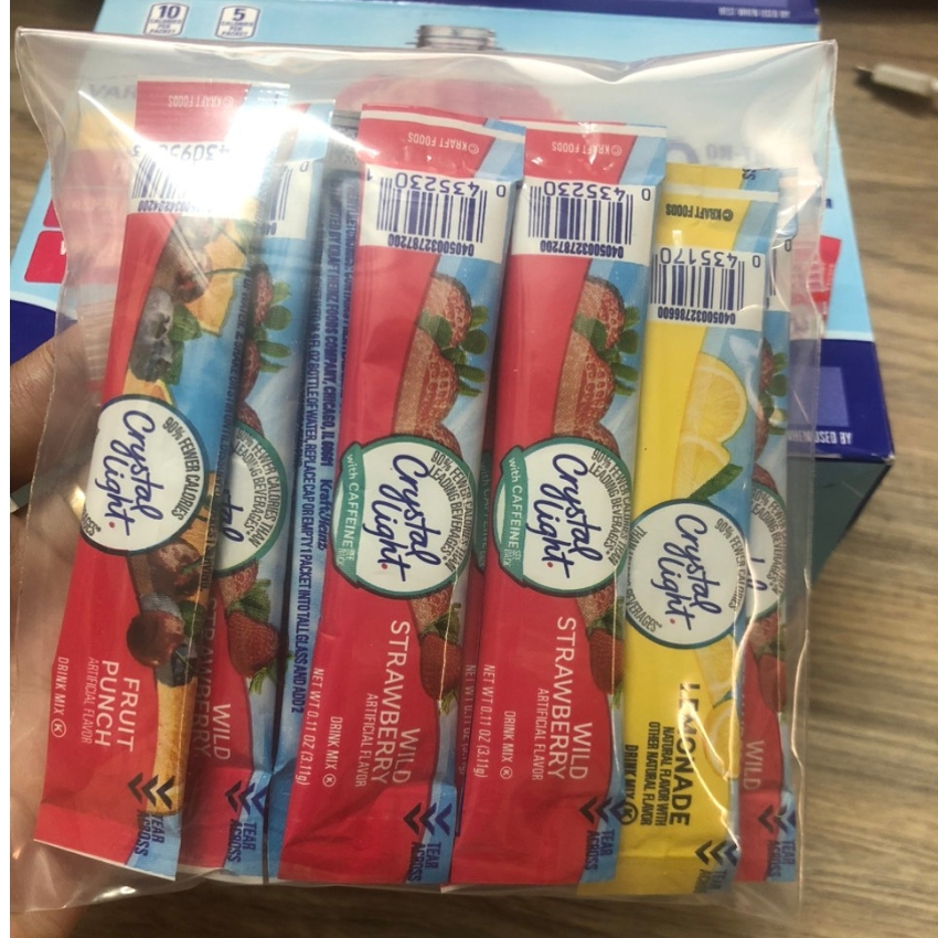 Crystal Light 10 gói Bột Pha Nước Trái Cây không đường Crystal Light Gói Nhỏ Bổ Sung Vitamin Vị Trái Cây