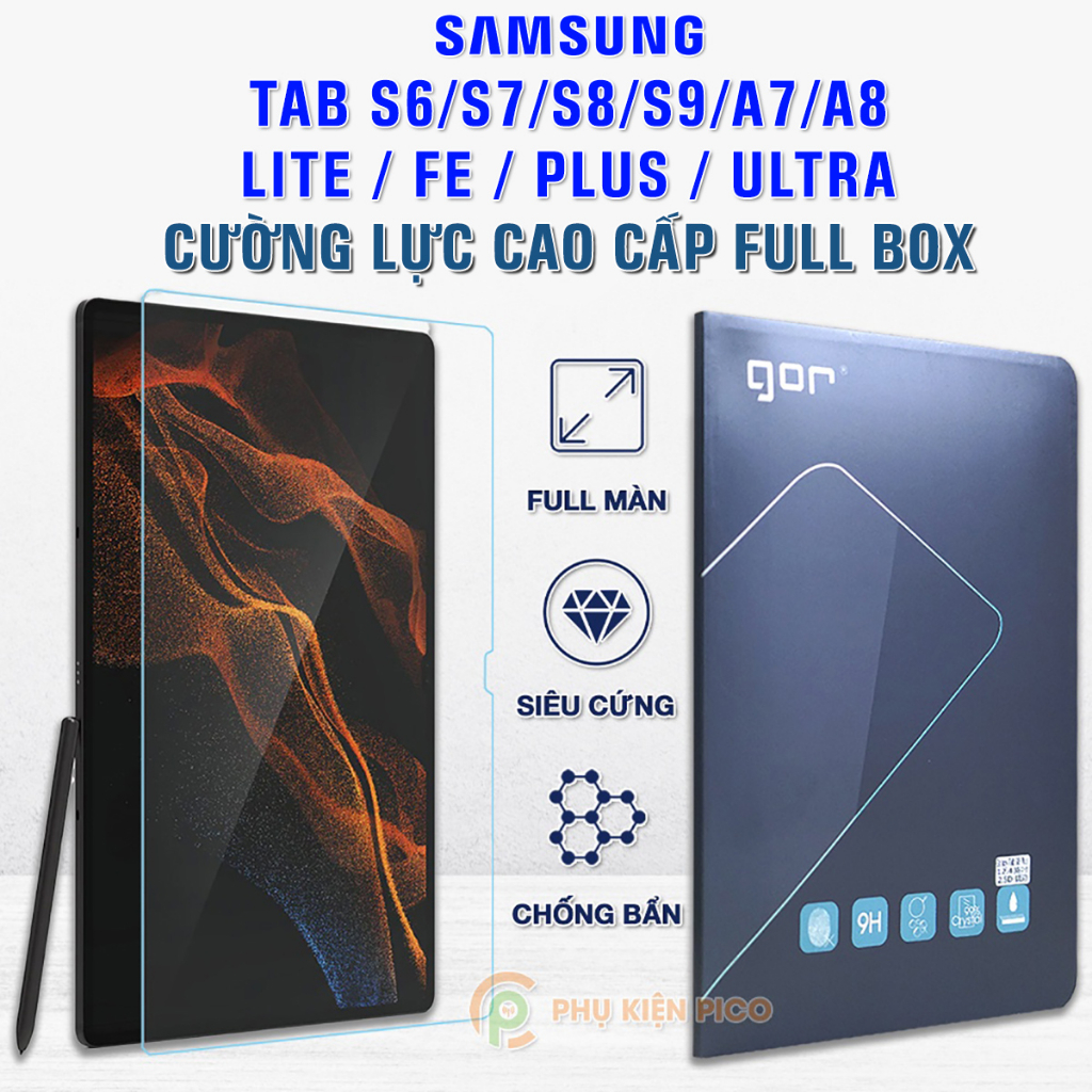 Kính cường lực Samsung Galaxy Tab S9 Ultra / Tab S8 Ultra / S7 Plus / Tab A8 / Tab A7 / S6 Lite chính hãng Gor full màn