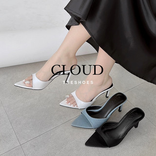 Giày gót nhọn, guốc nữ 8cm Cloud chất vải satin, da si bóng cao cấp mũi nhọn quai ngang bầu trơn tôn dáng sang trọng