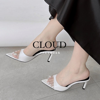 Giày gót nhọn, guốc nữ 8cm Cloud chất vải satin, da si bóng cao cấp mũi nhọn quai ngang bầu trơn tôn dáng sang trọng
