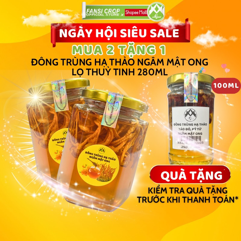 Đông Trùng Hạ Thảo ngâm mật ong nguyên chất Fansi, 280ml