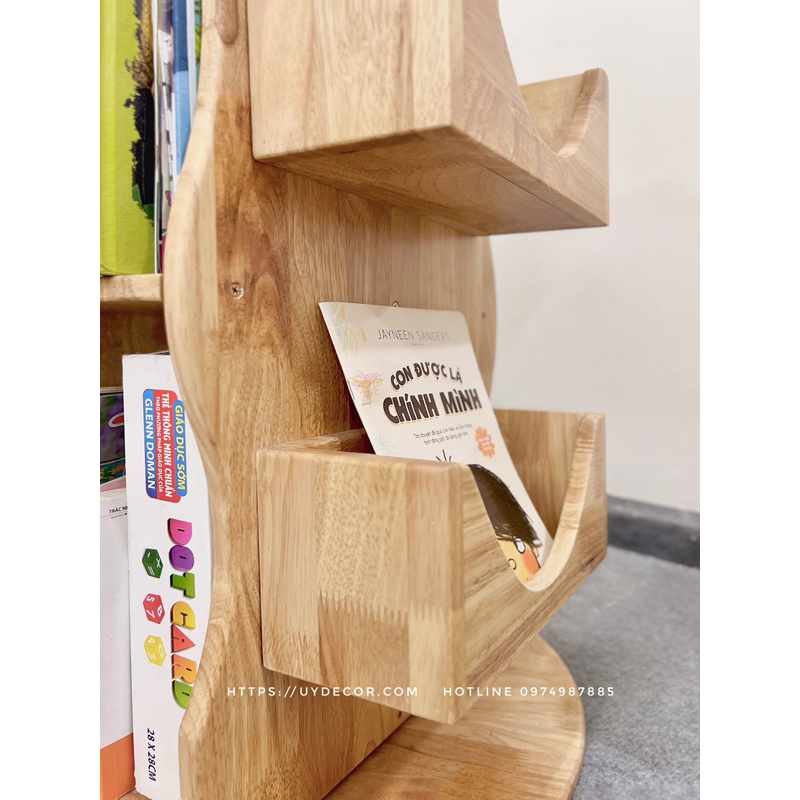 Giá Sách Cho Bé, Kệ Sách Cho Bé Uydecor, Kệ Xoay 360 Độ Gỗ Tự Nhiên Cao Cấp Loại 1 D60 x R60 x C105 cm