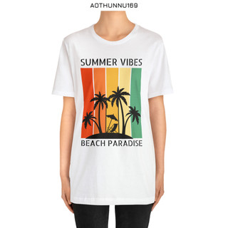 Áo Thun Nữ Màu Trắng Đi Biển Cây Dừa SUMMER VIBES BEACH PARADISE Áo Phông Nữ Đẹp