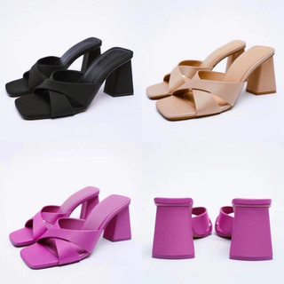 ORDER💎 ZR guốc quai chéo satin gót vuông 8cm