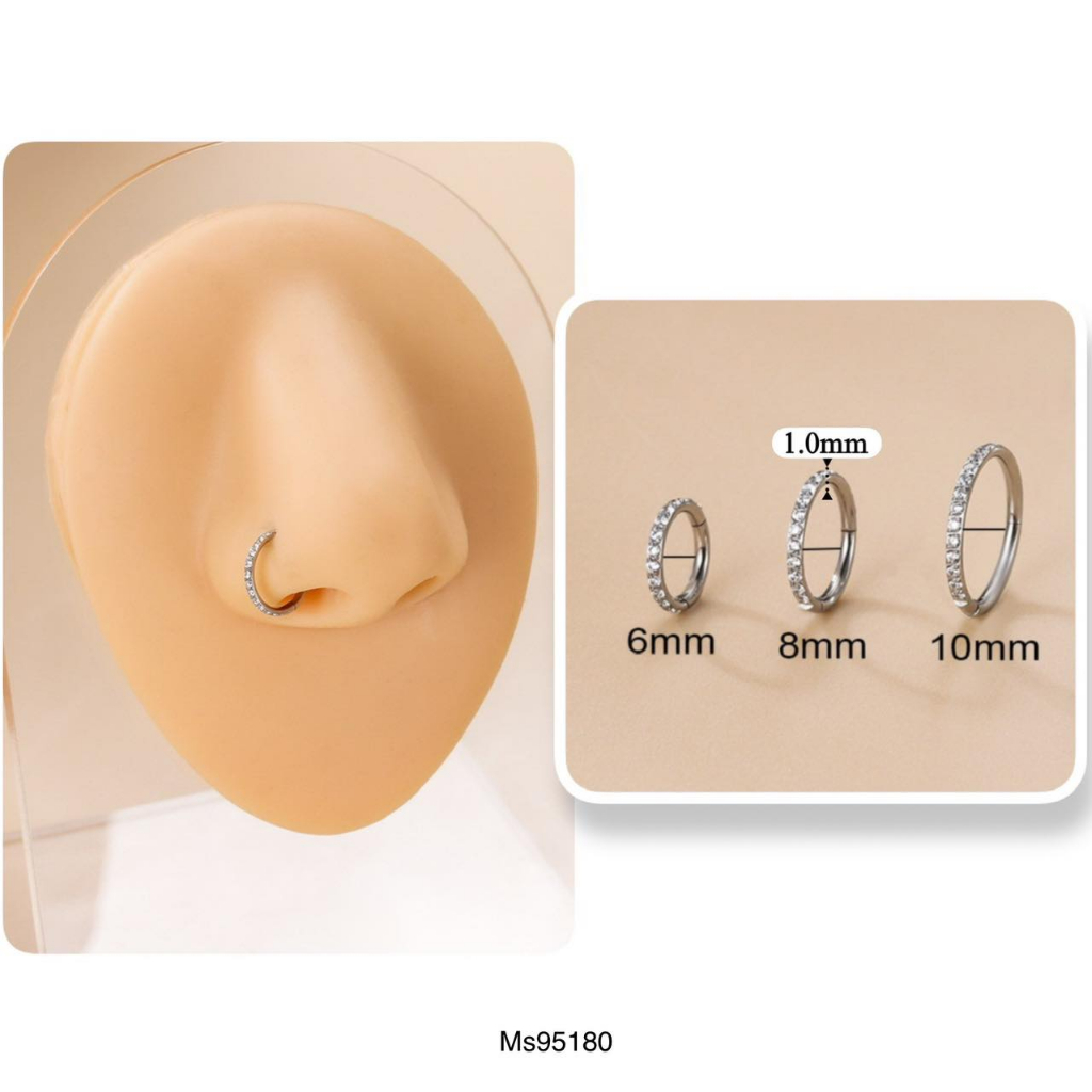 KHUYÊN BẬT KHẤC VIỀN ĐÁ MỎNG / ĐEO CÁNH MŨI THỜI TRANG / THÉP KHÔNG GỈ