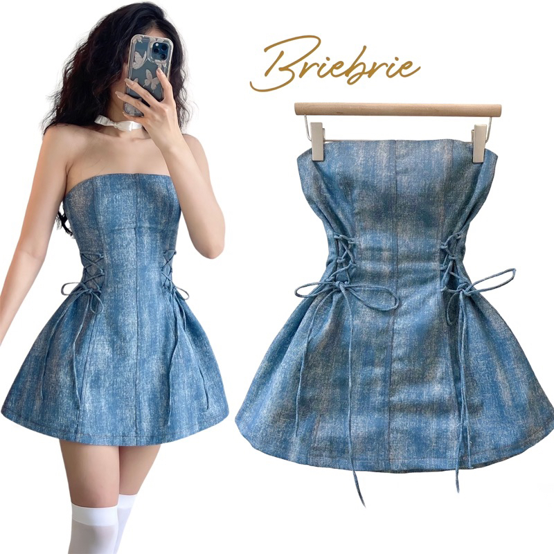 Đầm cúp ngực đan eo Briebrie thiết kế cao cấp chất liệu Jeans, sang chảnh -