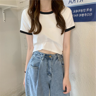 Áo babytee đen trắng phối viền - Áo đen trắng basic dáng baby tee