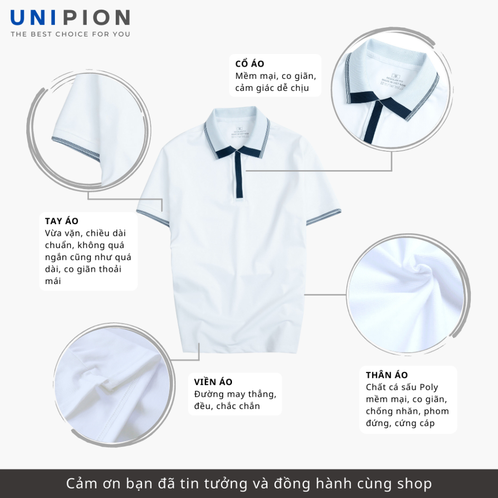Áo Polo UNIPION chất vải dày dặn thấm hút mồ hôi tặng kèm hộp quà sang trọng