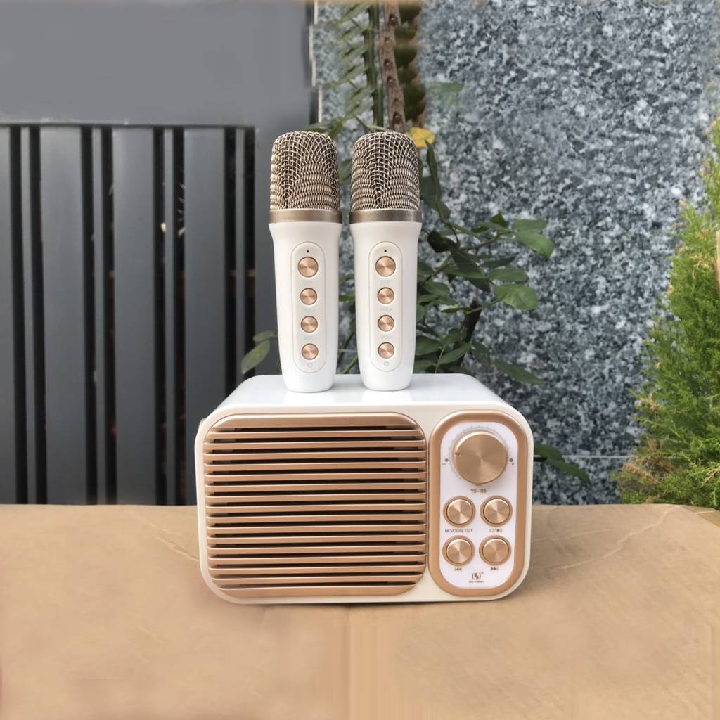 Loa Karaoke Bluetooth Mini YS 106 Cổ Điển , Kèm 2 Micro Không Dây , Âm Thanh Siêu Hay