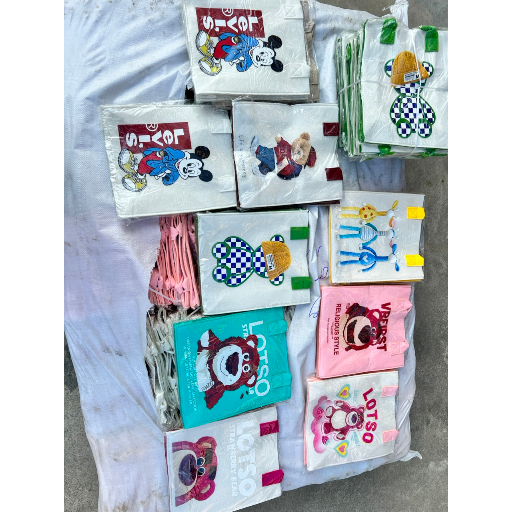 Túi Xách Tay Đựng Đồ In Họa Tiết Hoạt Hình Dễ Thương , Túi Tote Đeo Vai Vải Nỉ In Hoạt Hình Gấu