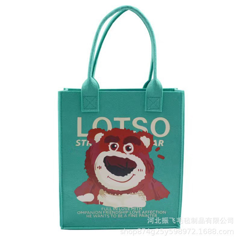 Túi Xách Tay Đựng Đồ In Họa Tiết Hoạt Hình Dễ Thương , Túi Tote Đeo Vai Vải Nỉ In Hoạt Hình Gấu