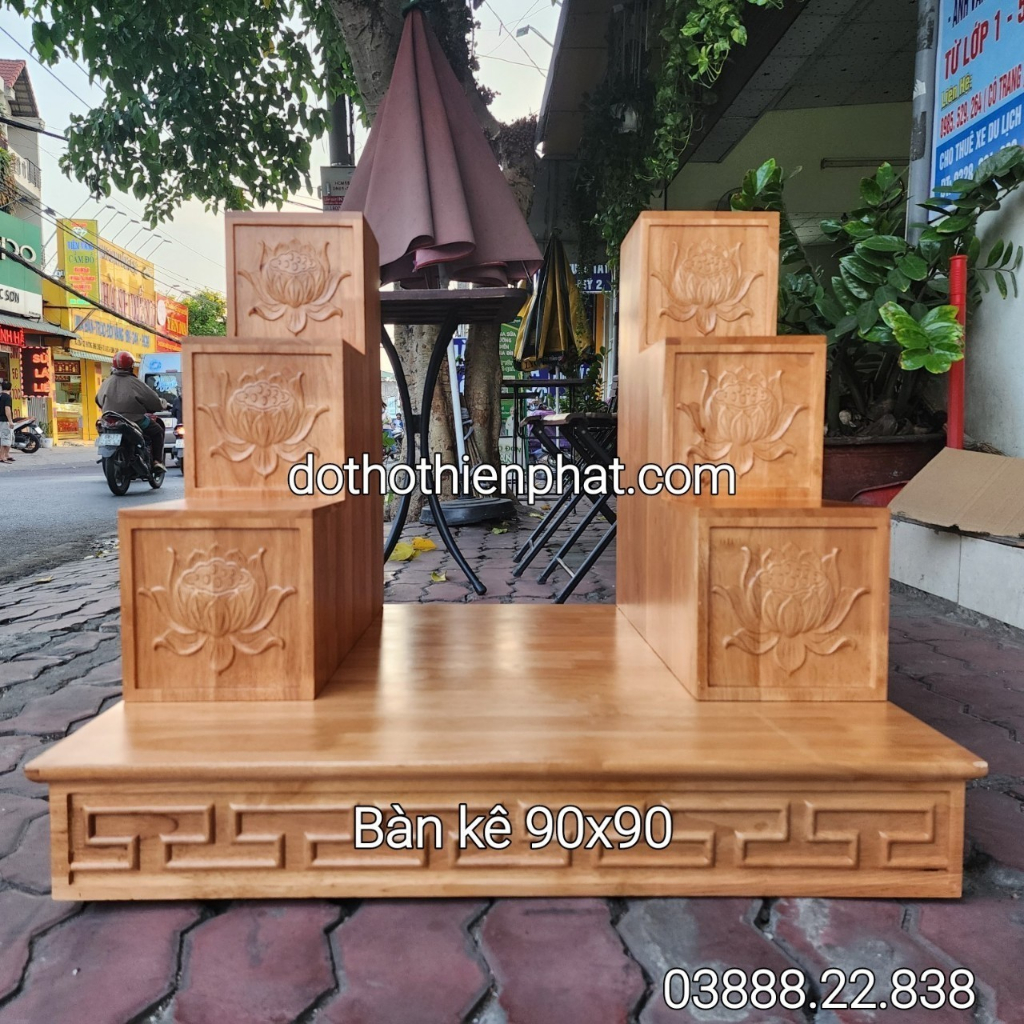 Bàn kê gỗ xoan đặt bàn thờ thần tài 90x90cm giá rẻ nhất thị trường Lh: 03888.22.838