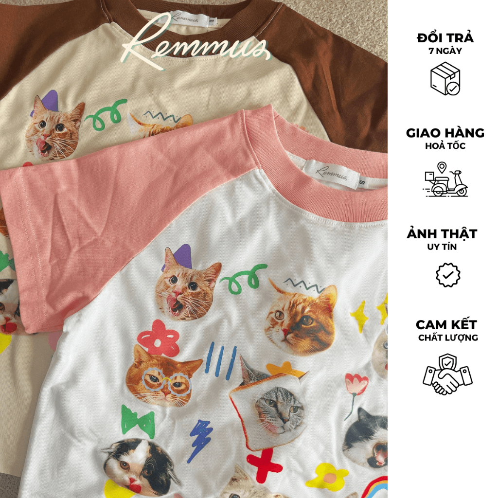 Meow Meoww Raplan baby tee - Áo Thun baby tee form raplan Remmus in hình mèo dễ thương