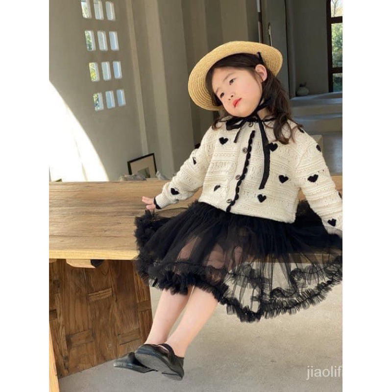 Áo len cadigan bé gái hình trái tim hàng QC