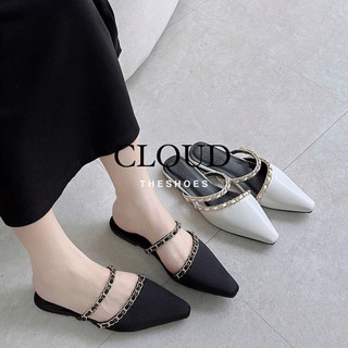Giày mũi nhọn bít mũi hở gót dây xích