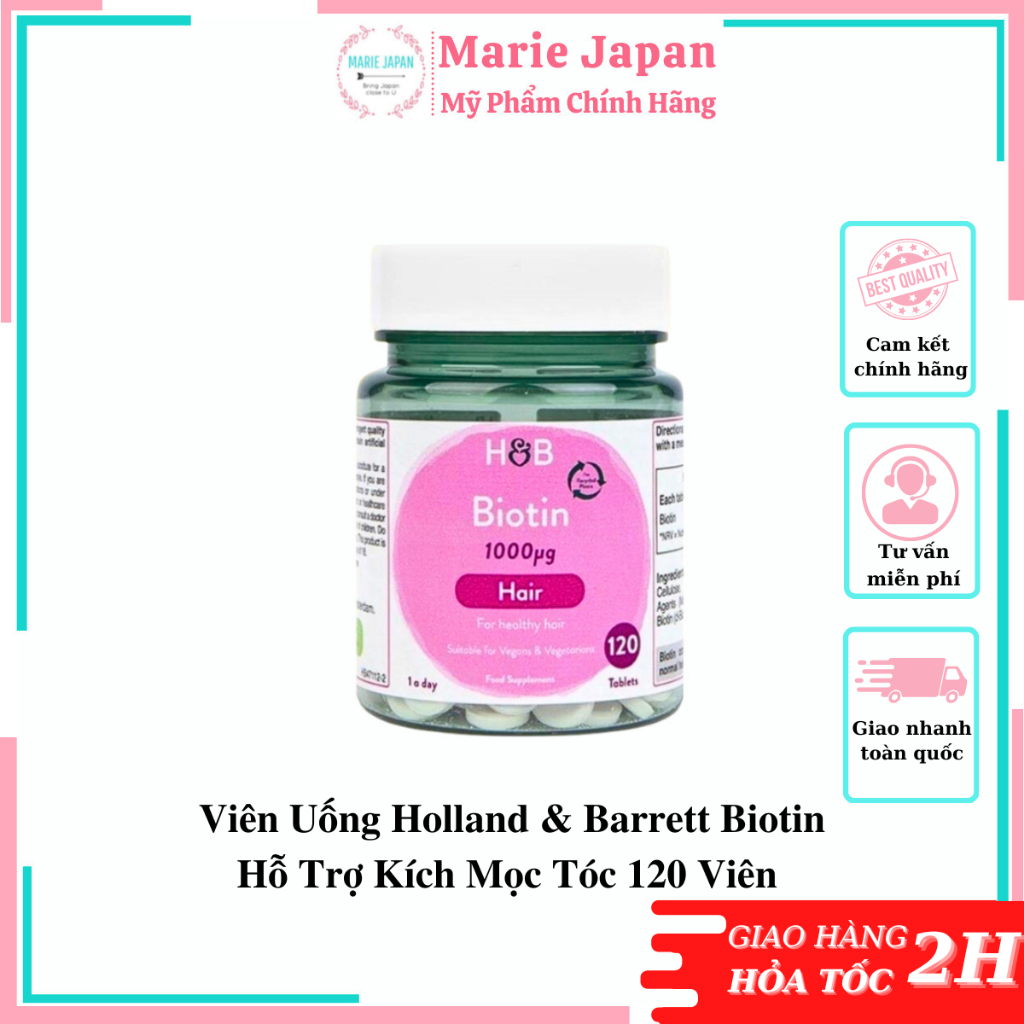 Viên Uống Holland & Barrett Biotin Hỗ Trợ Kích Mọc Tóc 120 Viên