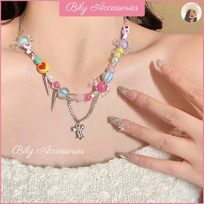 BILY - Dây chuyền mặt nơ phối kẹo Y2K màu sắc ngọt ngào dễ thương đi biển mùa hè cực xinh
