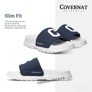  Dép quai ngang nam nữ tăng chiều cao 4cm quai xanh Navy in chữ C trắng