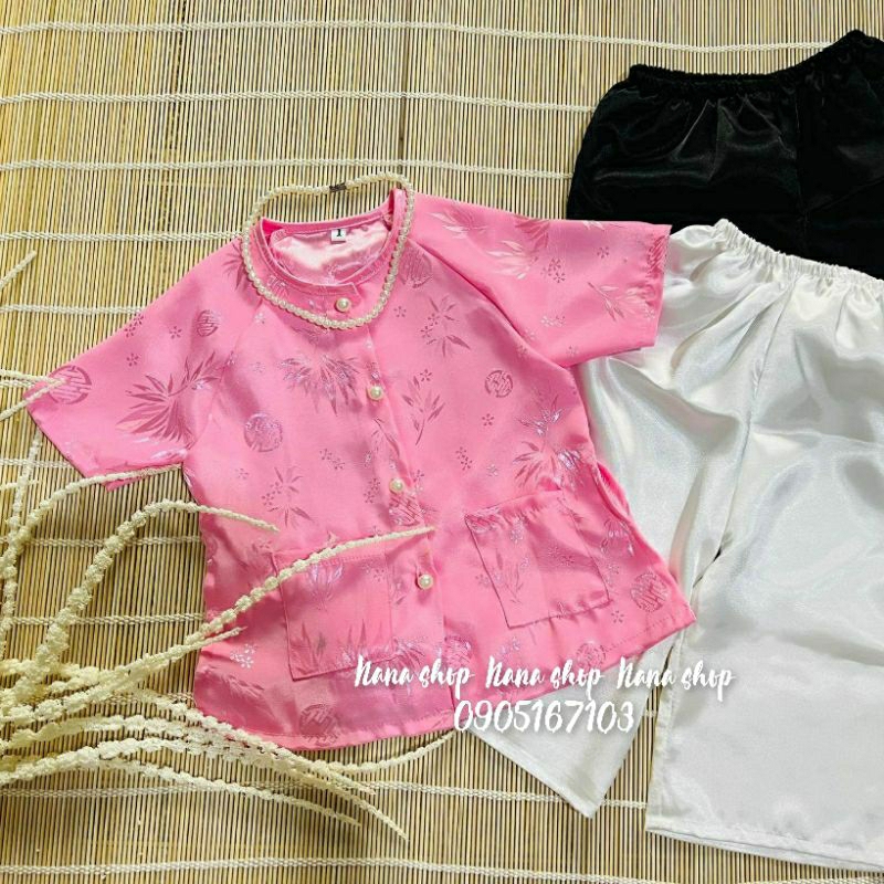 Bộ bà ba bé gái áo gấm quần phi lụa mềm mịn mát size 8- 45ky