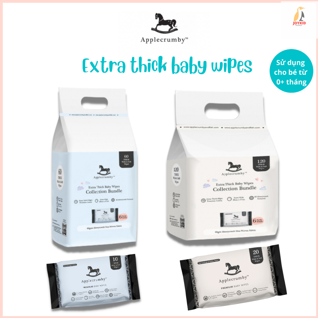 Khăn ướt Applecrumby Premium Honey Wipes to, dày, cao cấp lau mặt, miệng, tay cho bé 10 tờ/20 tờ