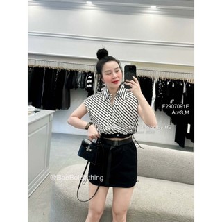 Áo sơ mi croptop sát nách lai rút cá tính 2907