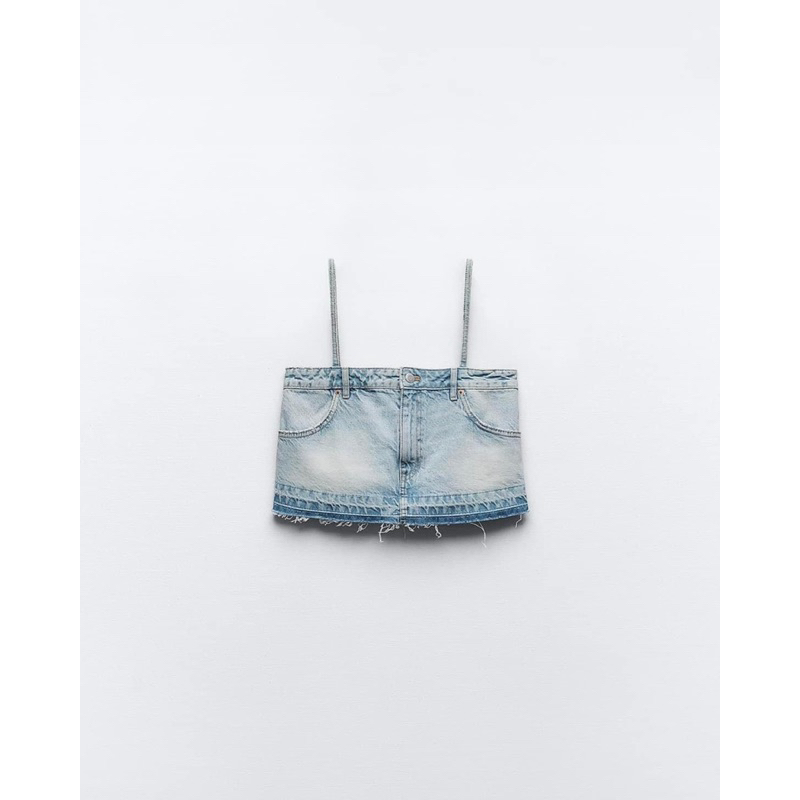 Áo 2 dây denim jean bò giả cạp quần Zara xuất A208