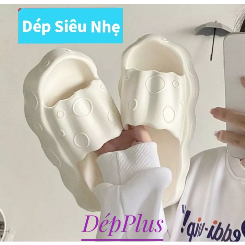 Dép bánh mì nữ đế cao 5cm quai ngang kiểu lê hoạ tiết bong bóng eva nâng chiều cao unisex ulzzang đi mưa