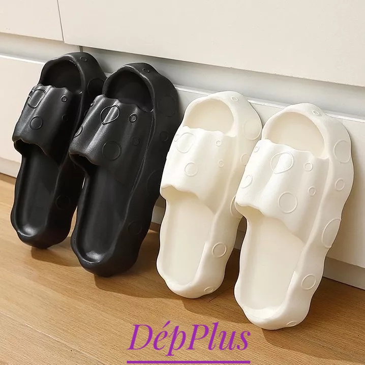 Dép bánh mì nữ đế cao 5cm quai ngang kiểu lê hoạ tiết bong bóng eva nâng chiều cao unisex ulzzang đi mưa