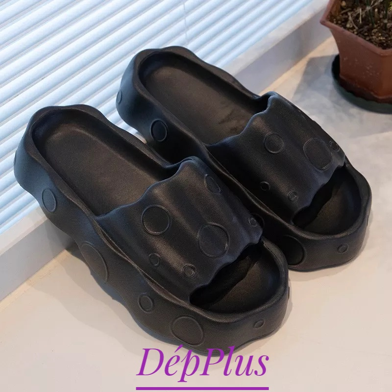 Dép bánh mì nữ đế cao 5cm quai ngang kiểu lê hoạ tiết bong bóng eva nâng chiều cao unisex ulzzang đi mưa