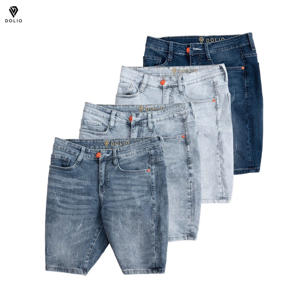 Quần Short Jeans DOLIO Thêu Lưng Phiên Bản Limited Cho Nam Màu Xanh, Chất Vải Jeans Cotton Cao Cấp, Form Ôm Body Cá Tính