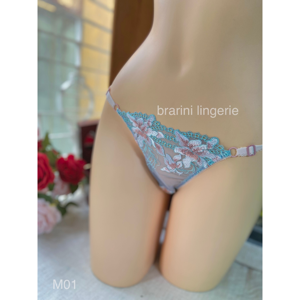 QM01-Quần Lót Lọt Khe Gợi Cảm Sexy Ren Màu Xanh Hồng Thêu Vintage ( Có Che Tên SP Khi Giao )