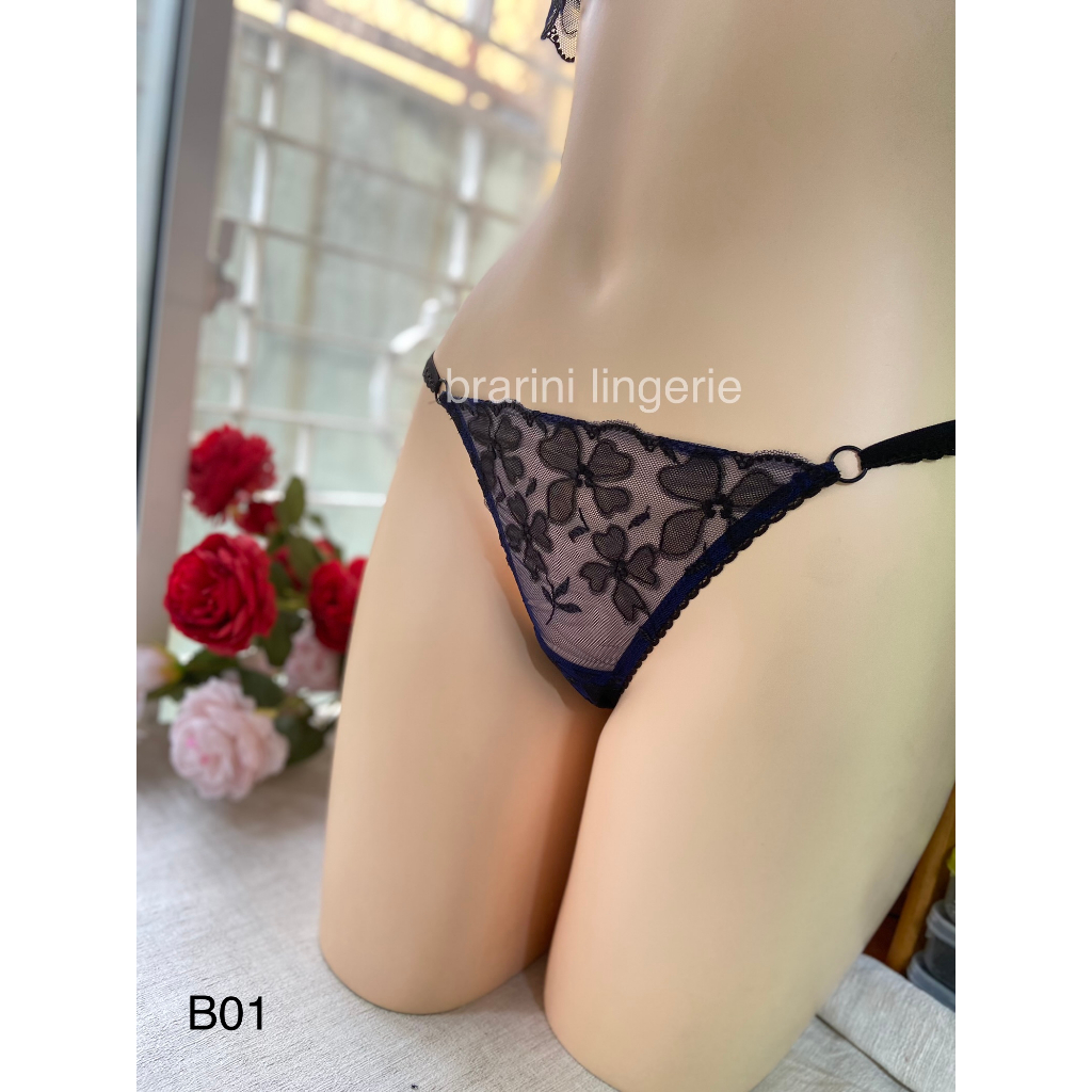 QB01-Quần Lót Lọt Khe Gợi Cảm Sexy Ren Màu Xanh Đen Thêu Vintage ( Có Che Tên SP Khi Giao )