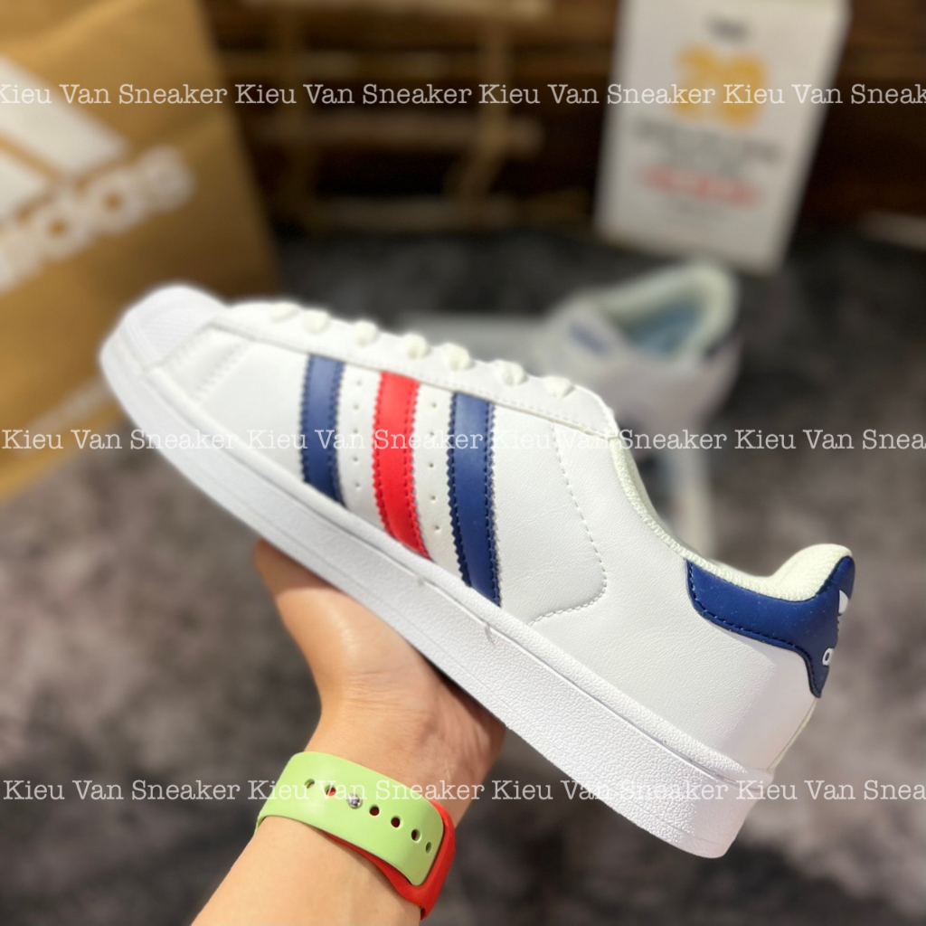 Giầy thể thao nam nữ sneaker ADIDAS SUPERSTAR trắng vạch xanh đỏ 3 màu full box