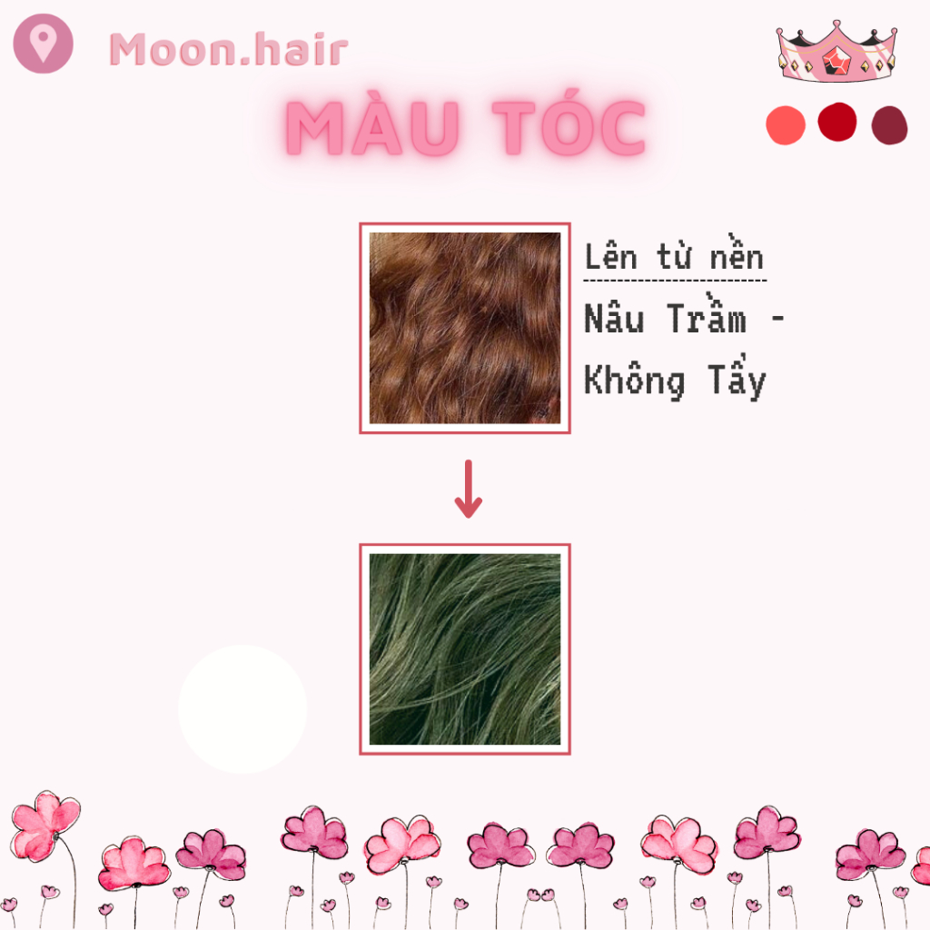 Thuốc nhuộm tóc Xám Rêu | Tặng Oxy, vitaminE, bao tay, mũ trùm | Xanh Lá